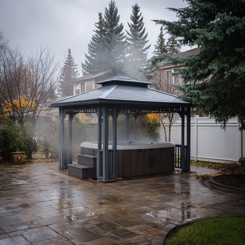 Winter scene showing winter wildlife watching from your gazebo: a peaceful hobby