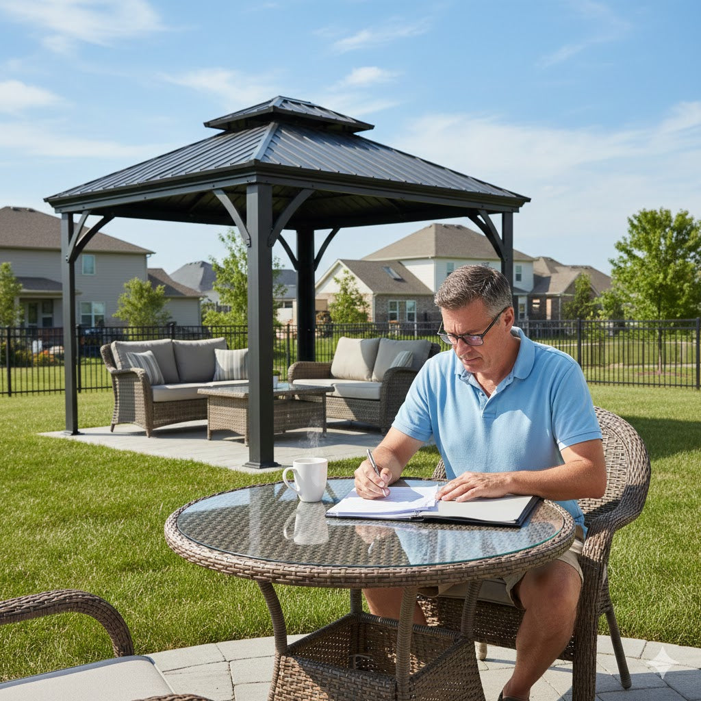 Outdoor gazebo warranty explained in backyard outdoor living space