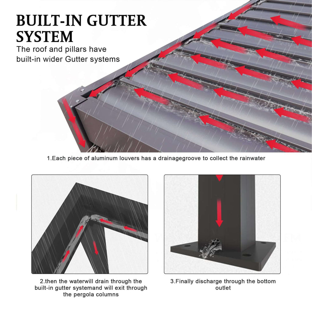 10' x 19' Louvered Pergola with Adjustable Roof - Aluminum Frame, Steel Louvers, Black - installation view