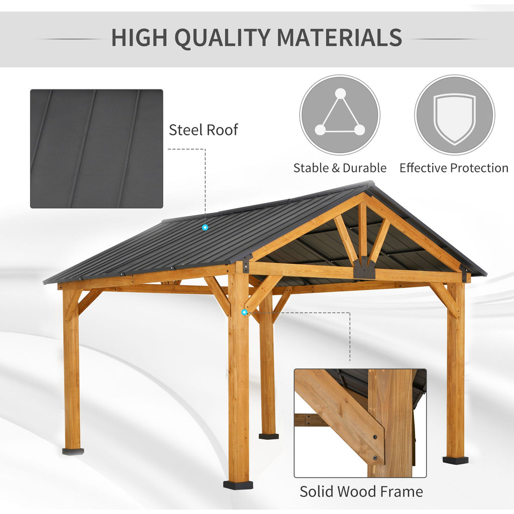 11' x 13' Hardtop Gazebo with Wood Frame & Steel Roof - Ceiling Hook Included, Natural/Black - detail view