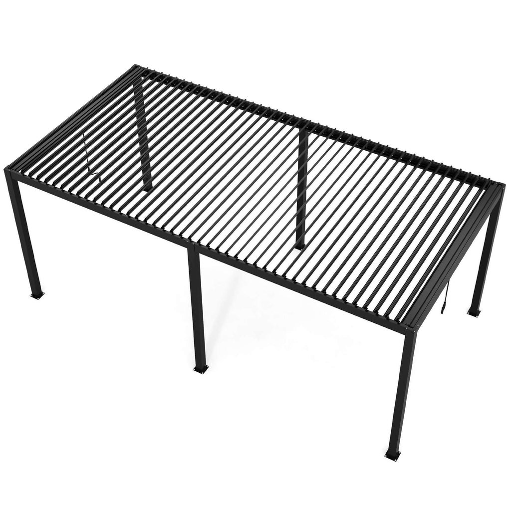 10' x 19' Louvered Pergola with Adjustable Roof - Aluminum Frame, Steel Louvers, Black - side view