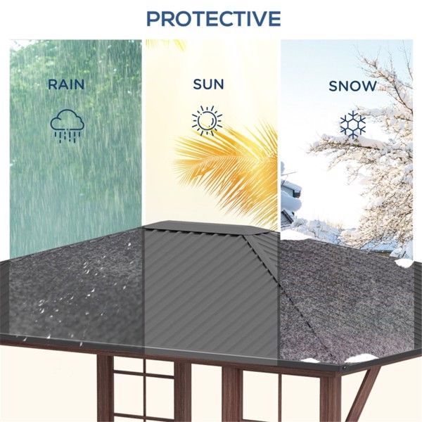 12' x 10' Hardtop Gazebo with Galvanized Steel Roof - Wood Grain Metal Frame, Brown/Gray - installation view