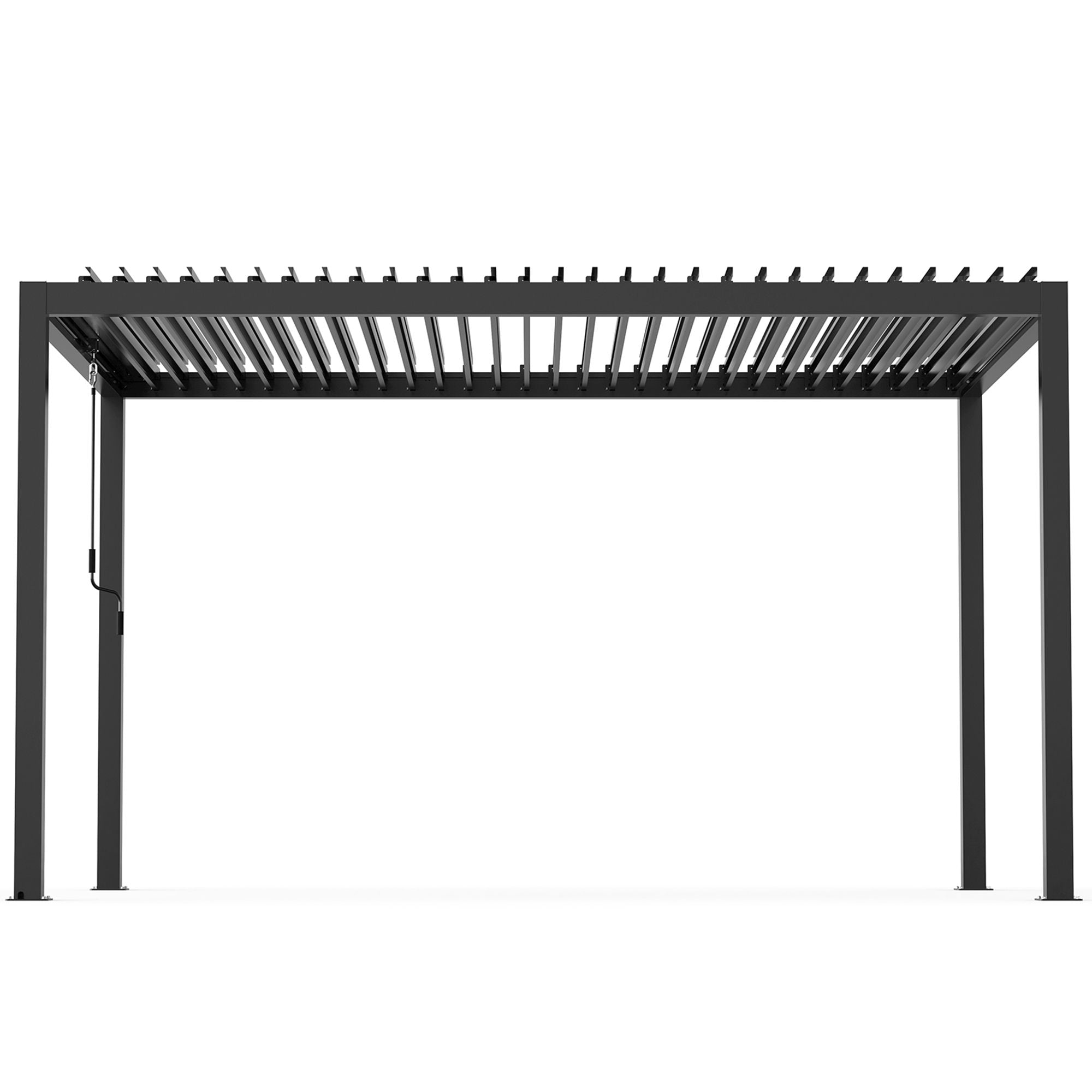 10' x 13' Louvered Pergola with Adjustable Roof - Aluminum Frame, Steel Louvers, Black - detail view