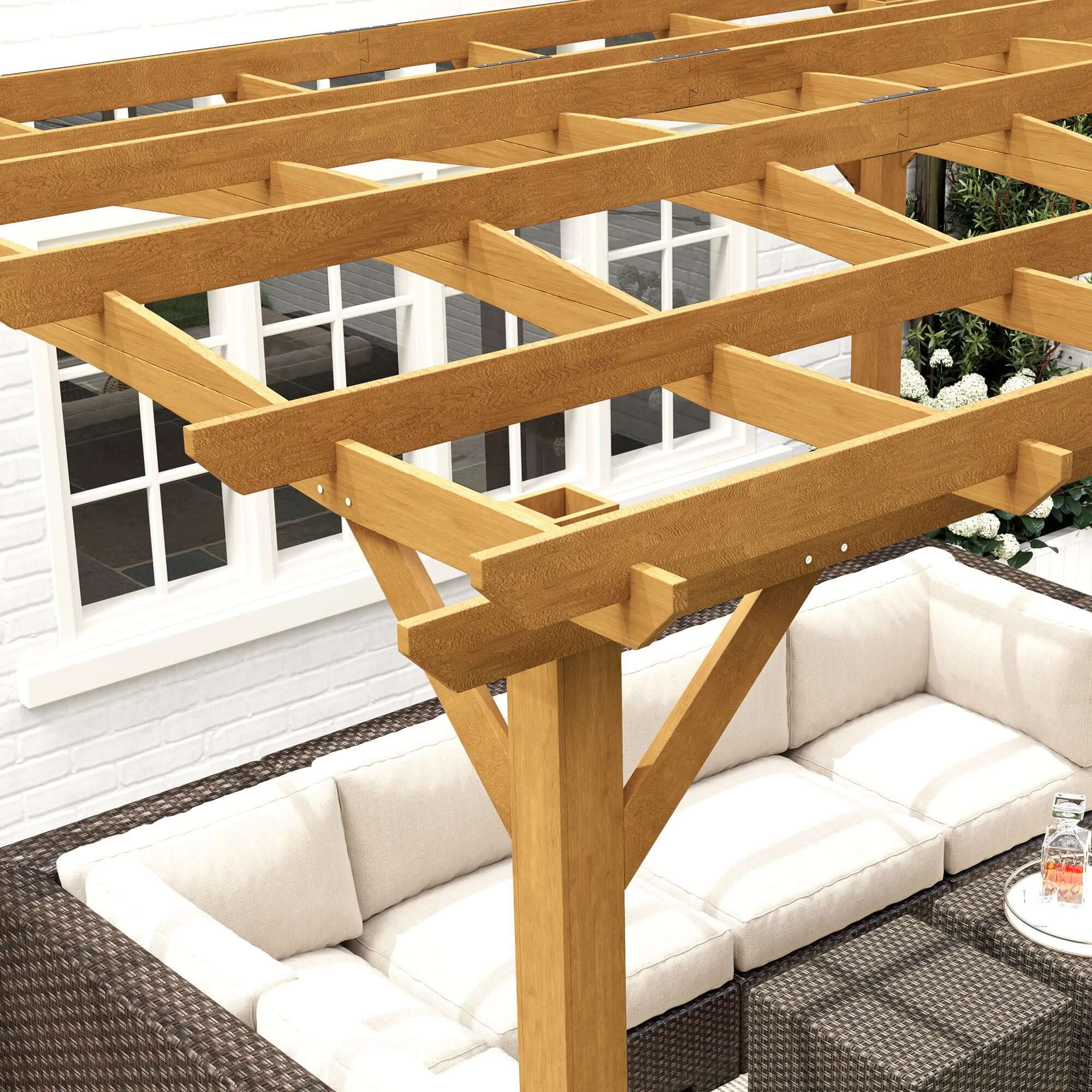 10' x 12' Wood Pergola with Arched Roof - Grape Trellis for Climbing Plants, Dark Brown - installation view