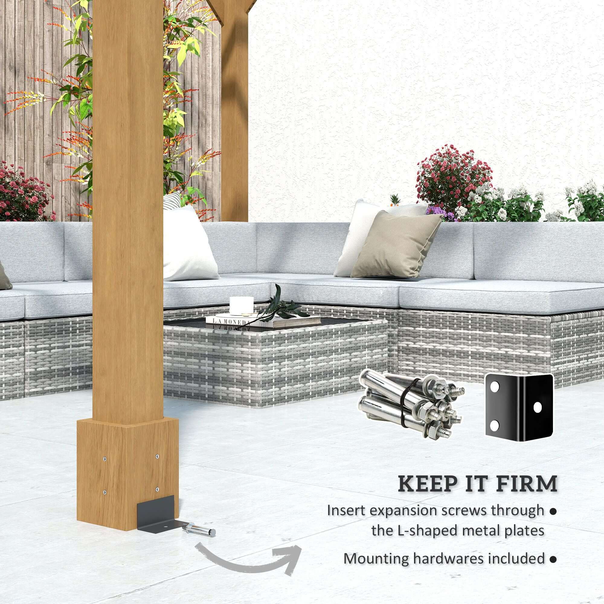 10' x 12' Wood Pergola with Arched Roof - Grape Trellis for Climbing Plants, Dark Brown - installation view