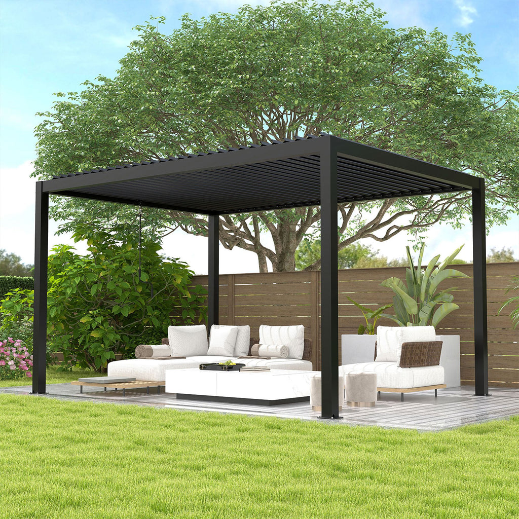 10' x 13' Louvered Pergola with Adjustable Roof - Aluminum Frame, Steel Louvers, Black