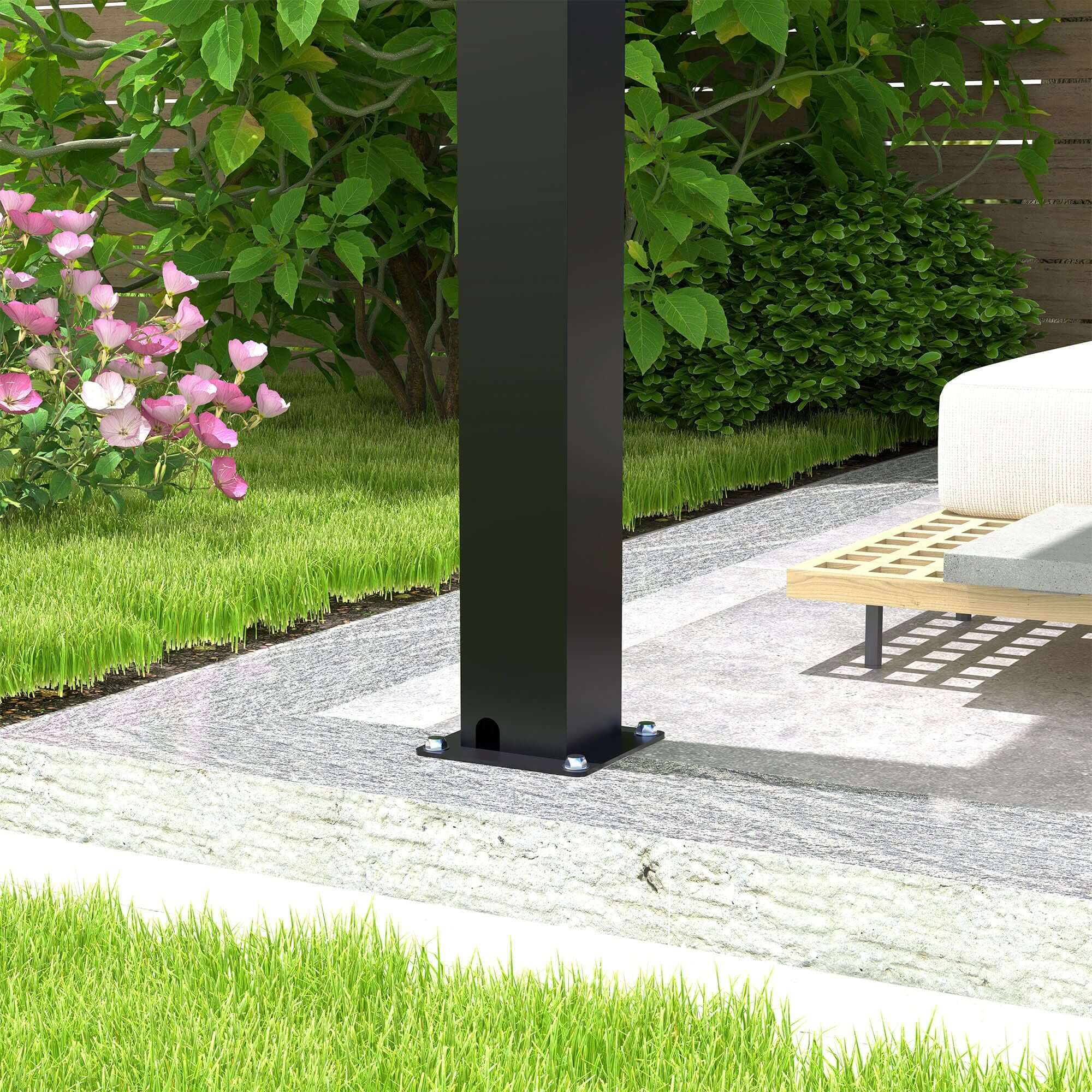 10' x 19' Louvered Pergola with Adjustable Roof - Aluminum Frame, Steel Louvers, Black - lifestyle view