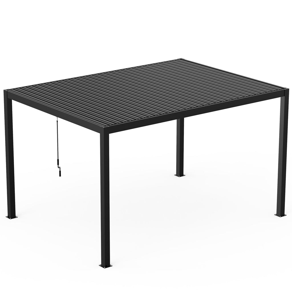 10' x 13' Louvered Pergola with Adjustable Roof - Aluminum Frame, Steel Louvers, Black - front view