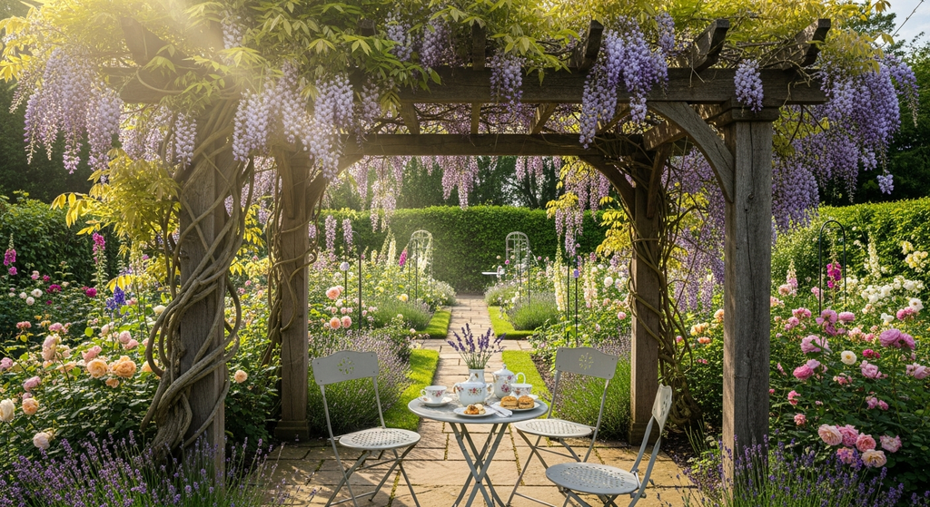 10' x 12' Wood Pergola with Arched Roof - Grape Trellis for Climbing Plants, Dark Brown - installation view